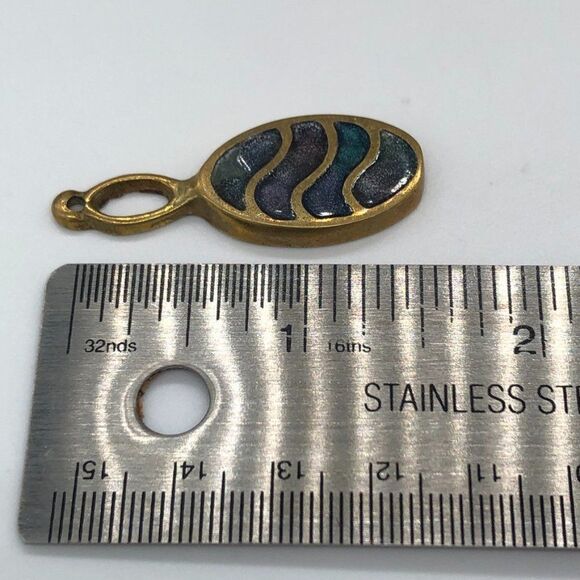 Vintage Handcrafted Bronze Pendant Painted Unique Heavy Blue Waves - Picture 3 of 9